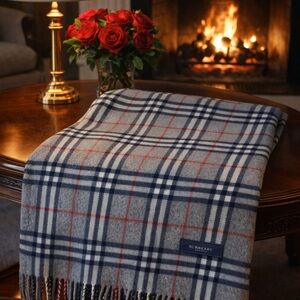 Burberry Gray Plaid Wool Scarf